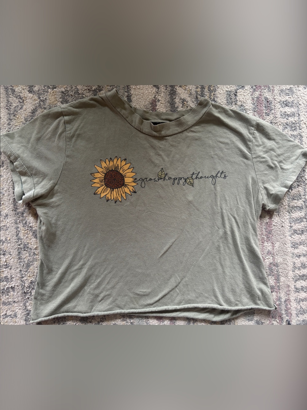 Originality Olive Green Sunflower Graphic Crop Top
